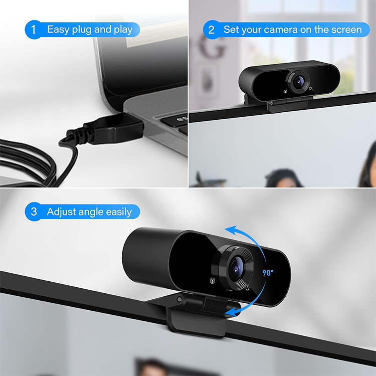 Smilodon 1080P HD Webcam, Pro, with 110° Wide Angle, Privacy Cover, Microphone, Tripod, for Conferencing, Live Streaming, Recording, Compatible with Skype/Zoom/YouTube/Teams