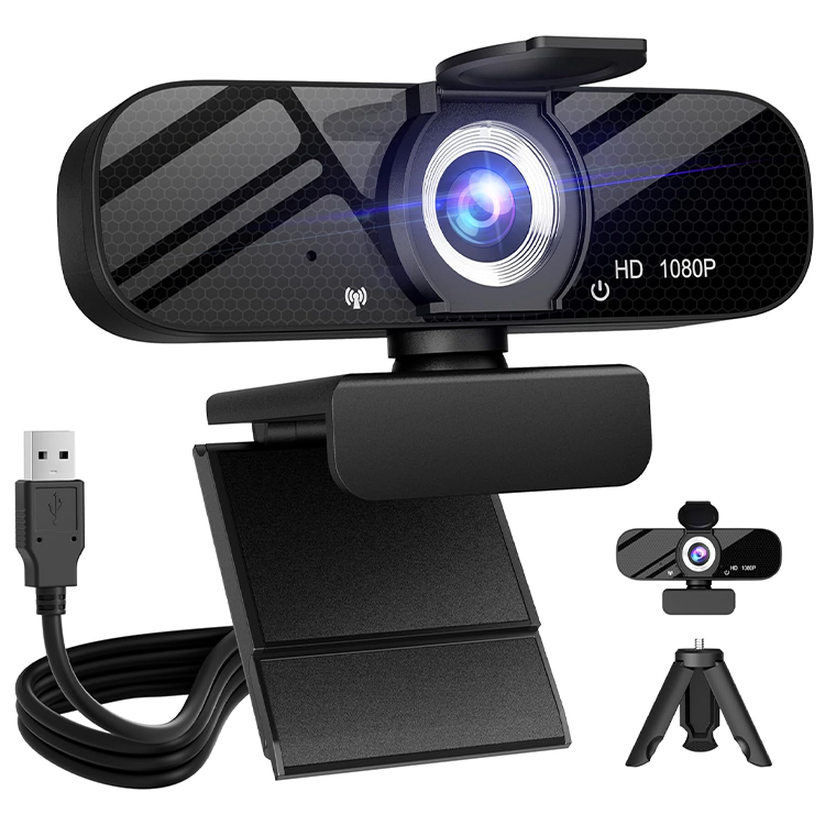 Webcam with Microphone for Desktop, 1080P HD USB Computer Cameras with Privacy Cover&Webcam Tripod, Streaming Webcam with Flexible Rotatable Wide Angle Webcam for PC Zoom Video/Gaming/Laptop/Skype