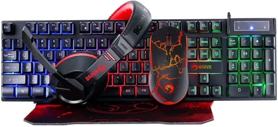 Keyboard Marvo CM204 4-IN-1 Gaming Starter kit Wired Mouse Keyboard Headset and Mouse Pad