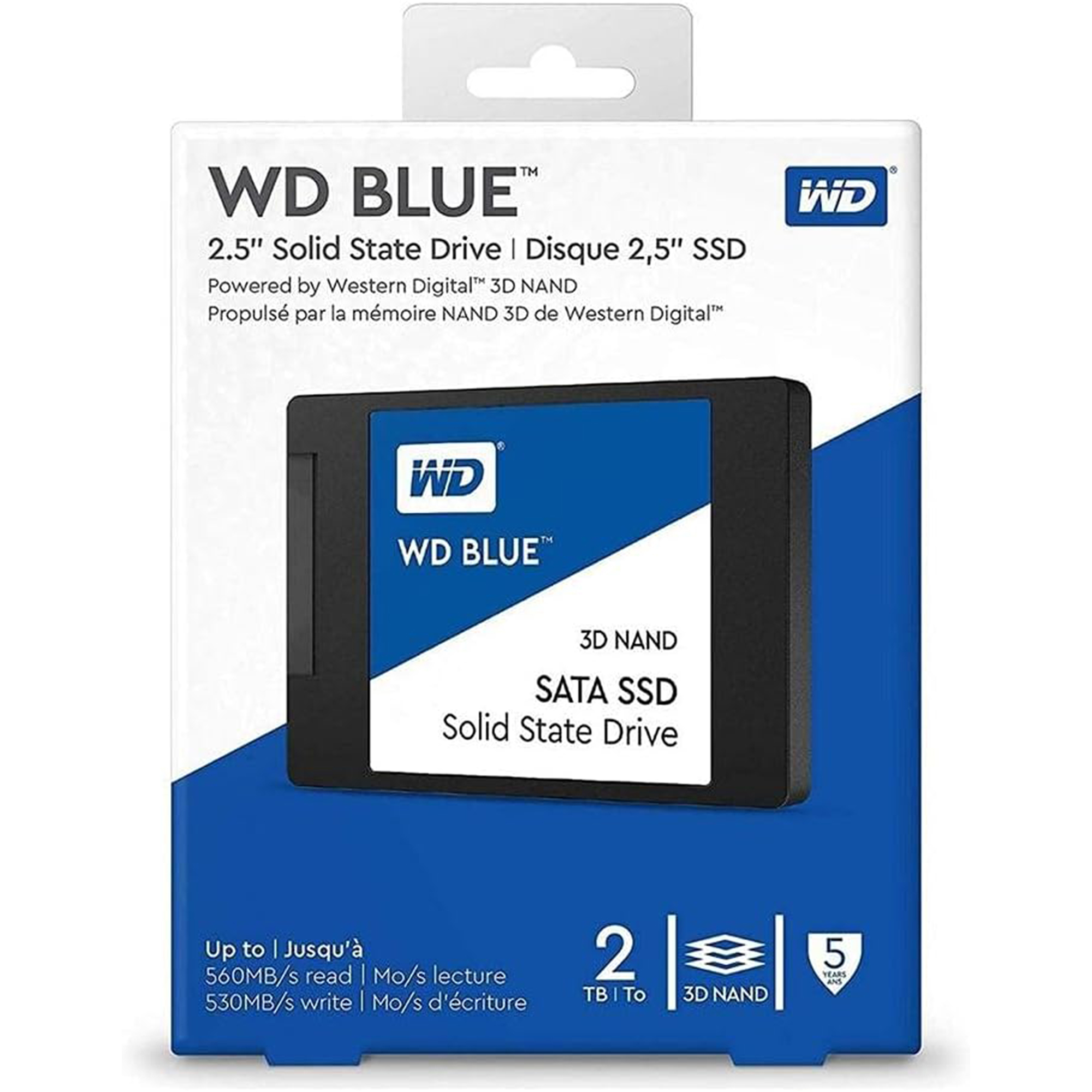 Western Digital 2TB WD Blue 3D NAND Internal PC SSD - SATA III 6 Gb/s, 2.5"/7mm, Up to 560 MB/s - WDS200T2B0A, Solid State Hard Drive