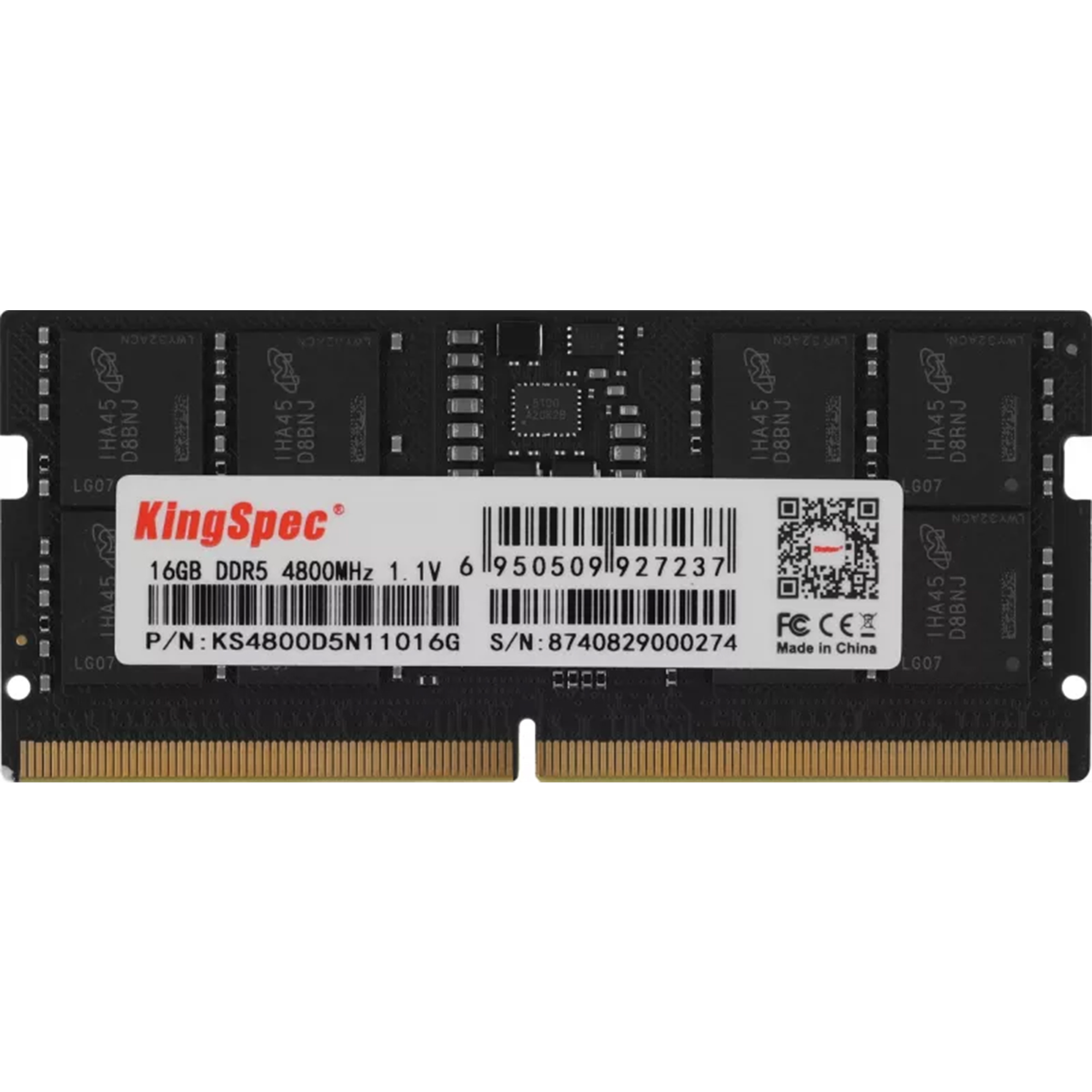 KingSpec 16GB DDR5 4800MHz Laptop RAM – 262-Pin SODIMM, PC5-38400, 1.1V