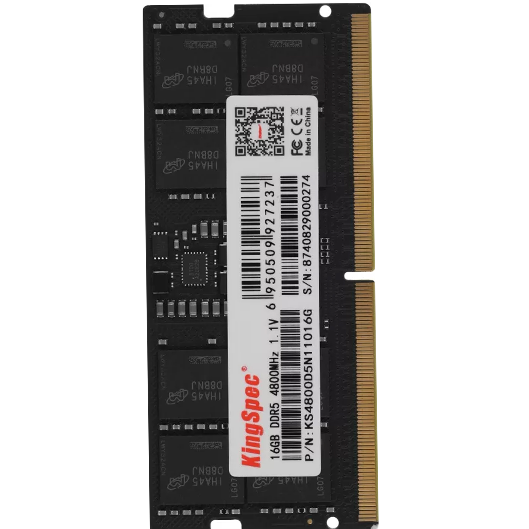 KingSpec 16GB DDR5 4800MHz Laptop RAM – 262-Pin SODIMM, PC5-38400, 1.1V