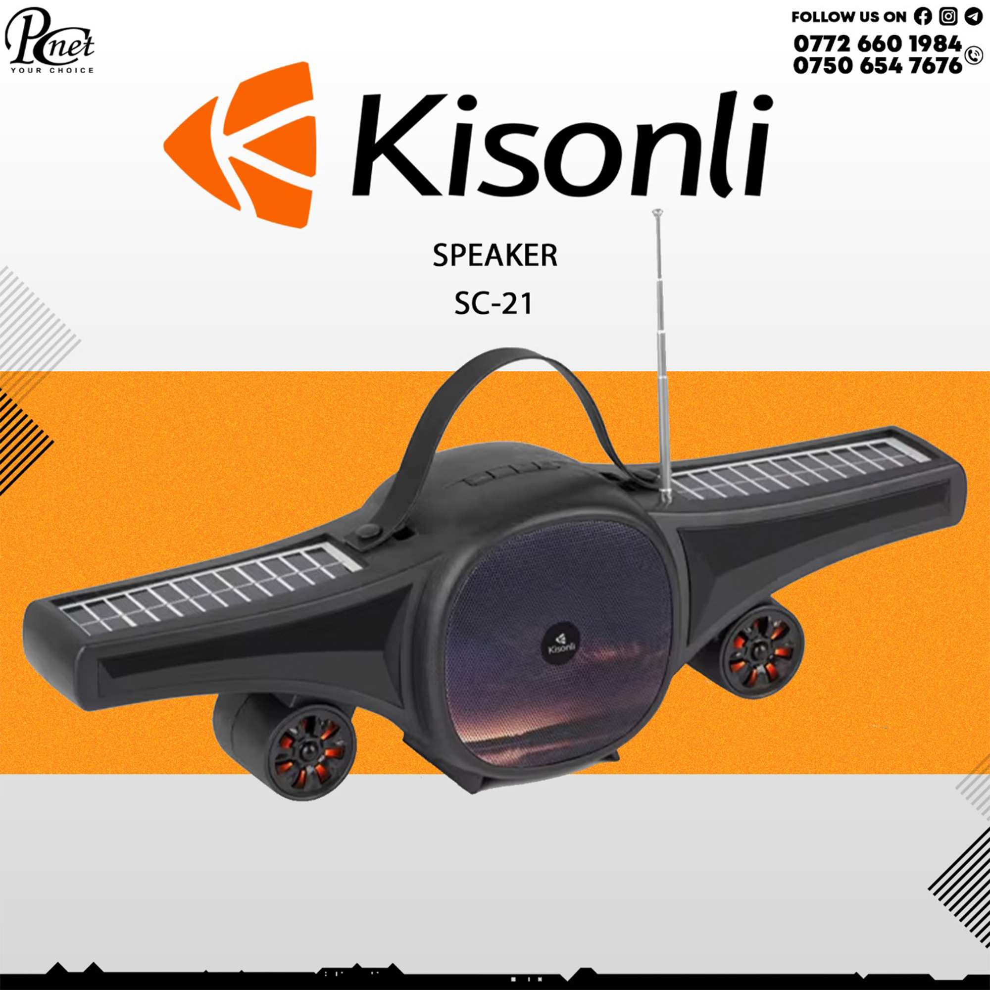 Kisonli SC-21 Portable Bluetooth Speaker – Solar Charging, USB/TF, Radio, LED Light