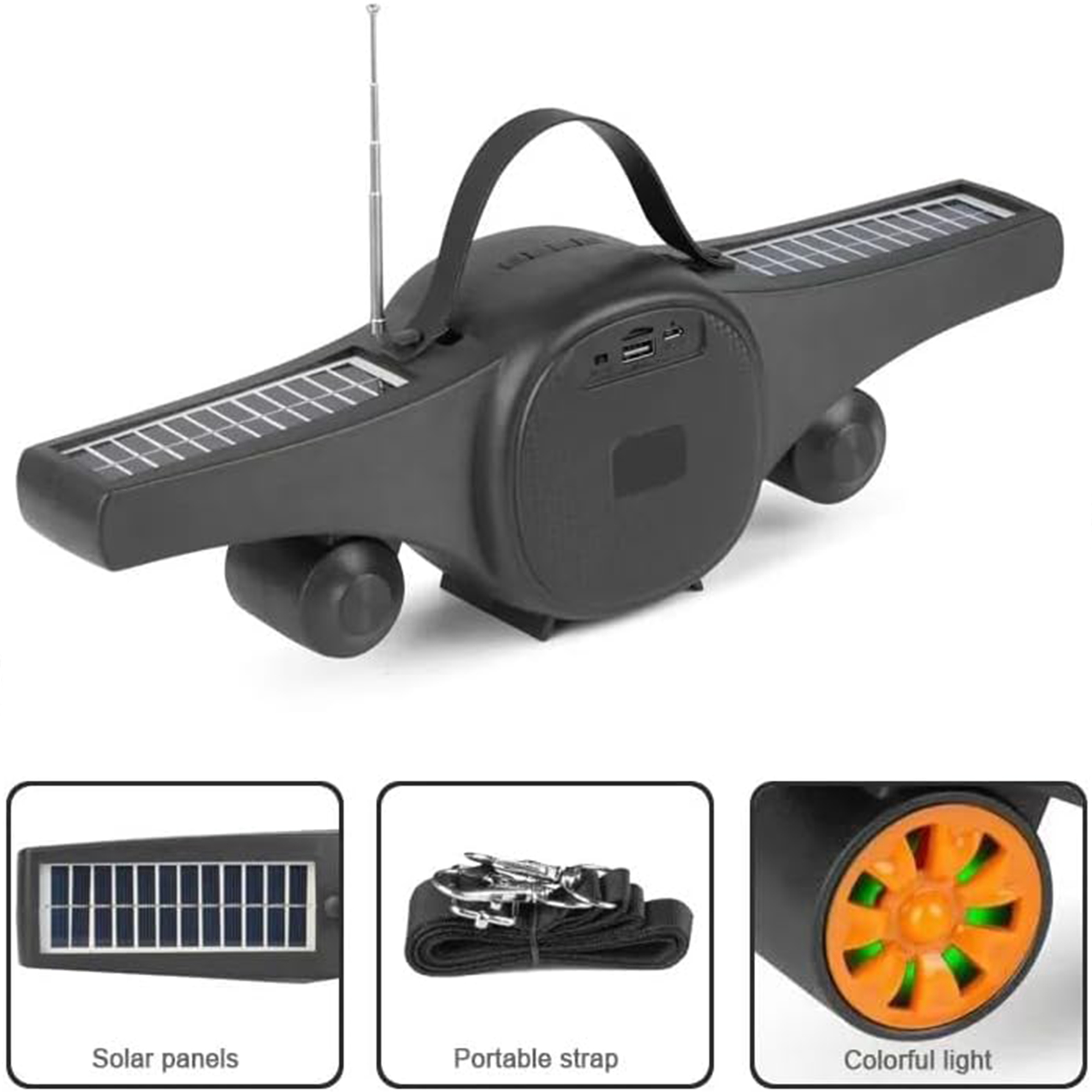 Kisonli SC-21 Portable Bluetooth Speaker – Solar Charging, USB/TF, Radio, LED Light