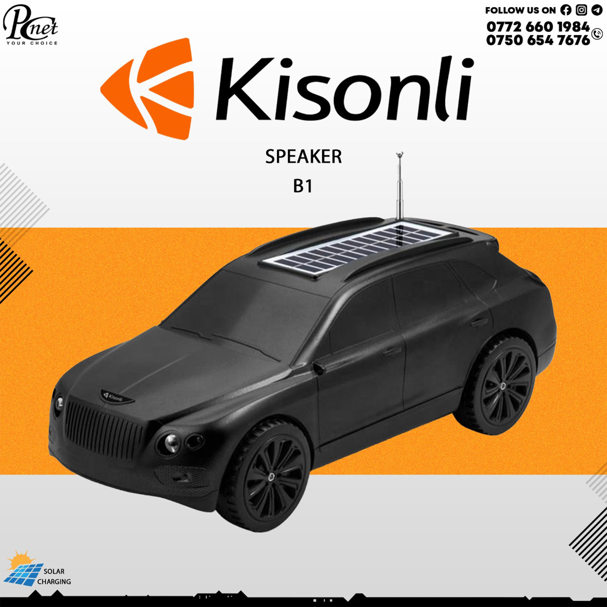 Kisonli B1 Bluetooth Speaker for Car – Solar Charging with Dual LED Flashlights