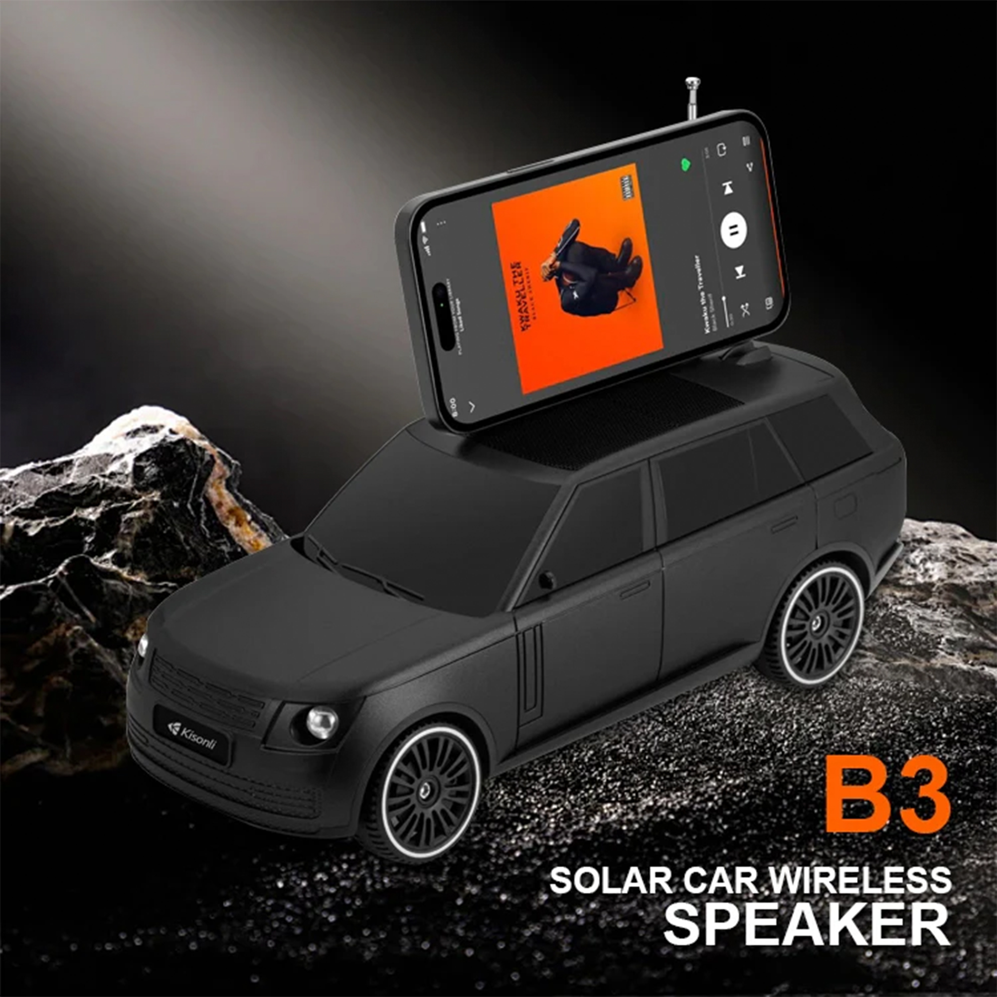 Kisonli B3 Car Wireless Bluetooth Speaker – Solar Charging, Portable Audio for Travel & Outdoor Use