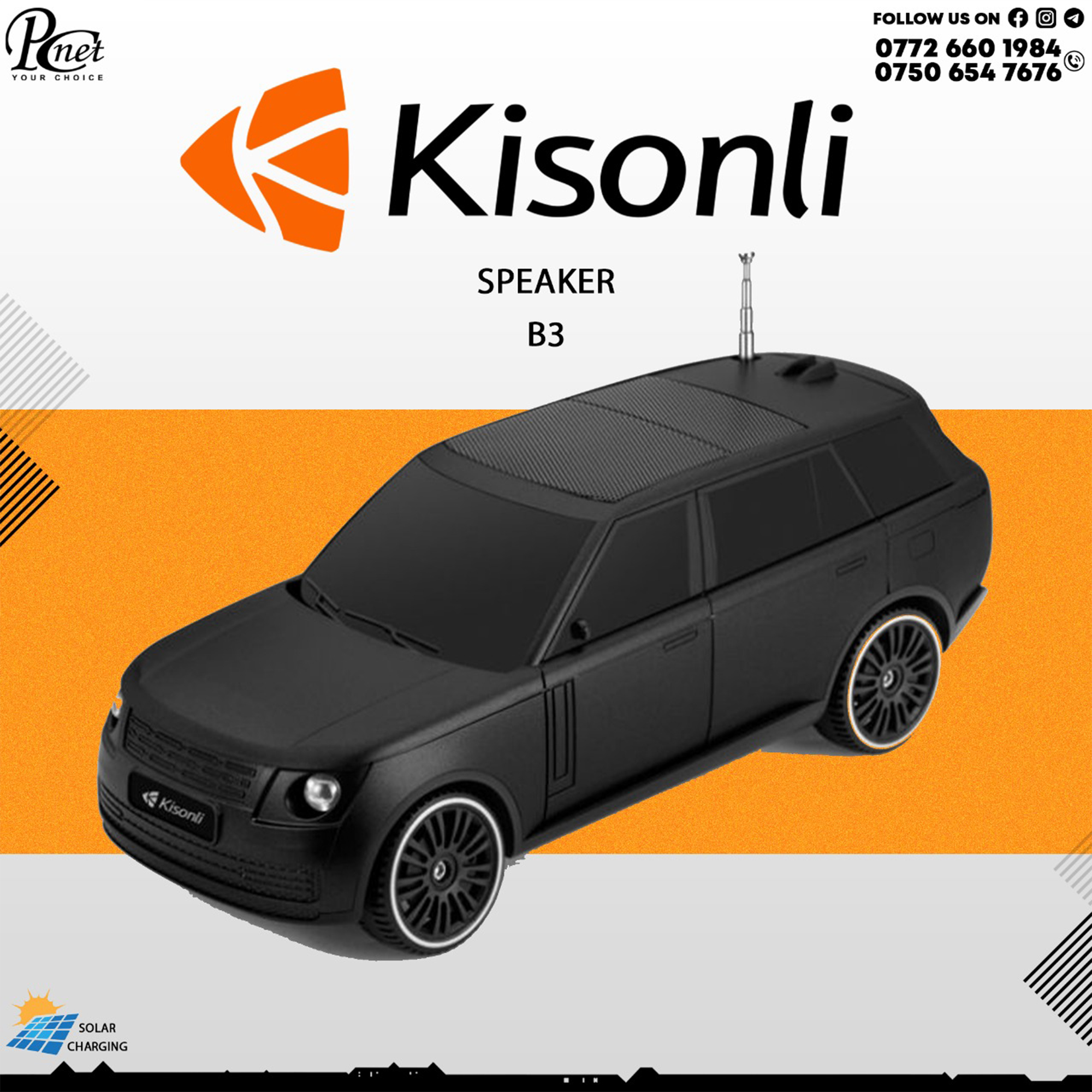 Kisonli B3 Car Wireless Bluetooth Speaker – Solar Charging, Portable Audio for Travel & Outdoor Use