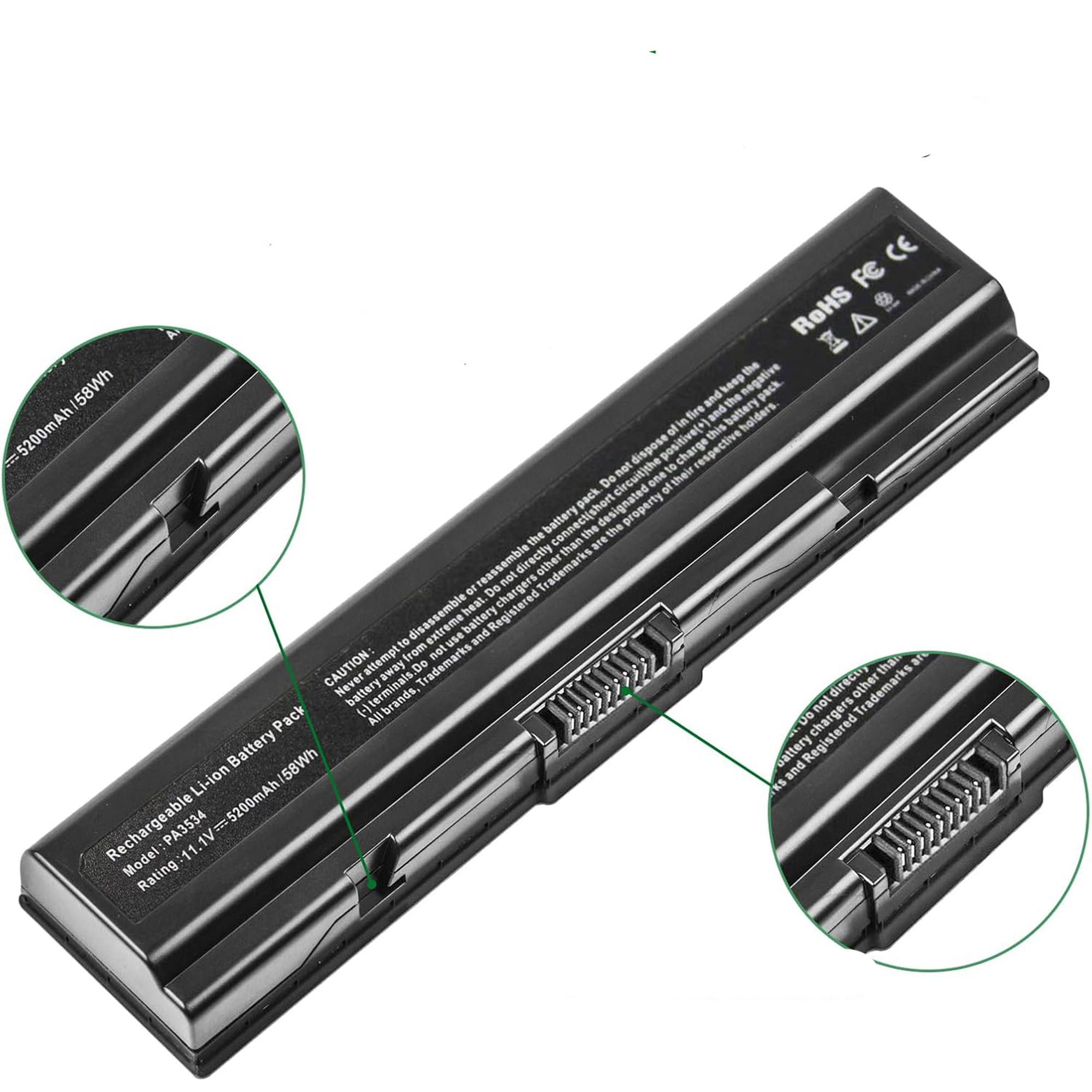 Replacement Battery for Toshiba Satellite A200, A205, A210, A215, A300, A305, A355, A500, A505, L300, L305, L355, L500, L505, L555 PA3534U-1BRS, PA3534U-1BAS, PA3535U-1BRS, PA3536U-1BRS, PA3682U-1BRS, PABAS098, PABAS099